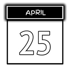 black color calendar frame April month date 25