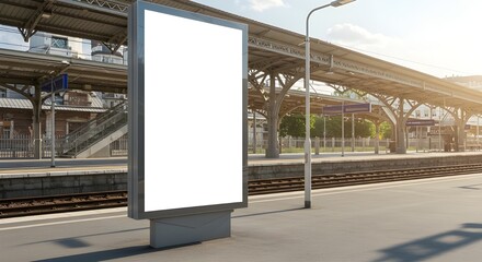 A wide-format blank billboard is installed in a subway platform environment, showcasing realistic shadows and reflections, perfect for showcasing mockup designs