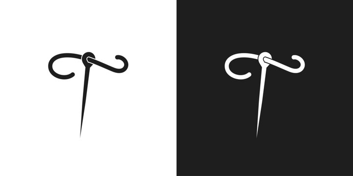 Letter T tailor needle fashion clothing logo vector illustration template. Initial letter T sewing embroidery tailor textile logo. Vector illustration.