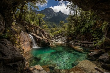Fototapeta premium Tranquil Mountain Pool with Waterfall