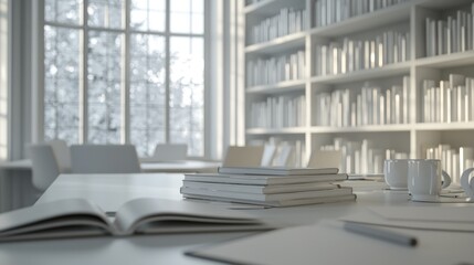 White library study room books table
