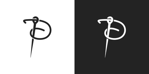 Letter P fashion clothing logo vector illustration template. letter P from thread and needle combination. Flat Logo Design Template of tailor, fashion, thread, needle, stitch, line, apparel.