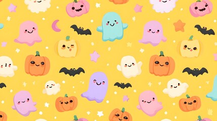 Obraz premium Cute kawaii-style Halloween decorations in flat lay