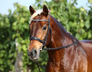 Brown horse head in bridle