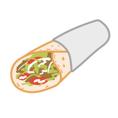 Durum Kebab Vector Illustration – Turkish Street Food Wrap with Vegetables and Meat