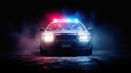 Naklejka premium Emergency response vehicle with flashing lights at night creates a dramatic atmosphere
