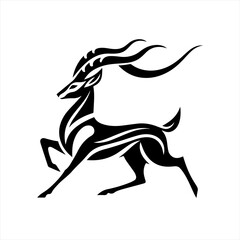 Stylized black antelope silhouette with flowing mane and horns