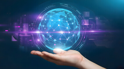 Futuristic Digital Globe in Hand with Glowing Blue Network