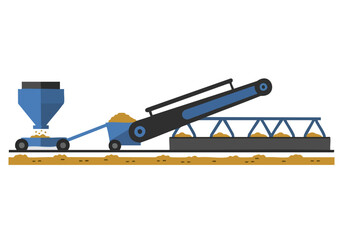 stylized illustration depicts a feed system conveying grain Clean lines flat design and a muted color palette create a modern informative graphic Suitable for business and agricultural themes