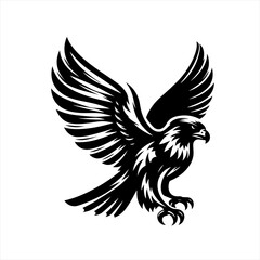 Obraz premium Stylized black silhouette of a fierce eagle in flight