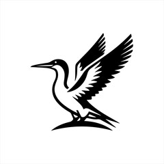 Obraz premium Stylized black silhouette of a cormorant bird with open wings