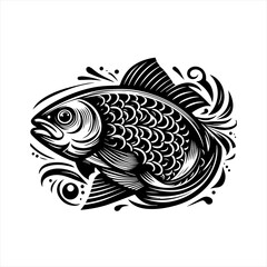 Fototapeta premium Stylized black and white fish illustration with water elements