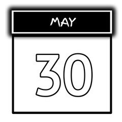 black color calendar frame May month date 30