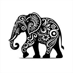 Fototapeta premium Ornate black elephant silhouette with intricate floral patterns