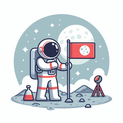 Astronaut planting a flag on the moon