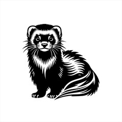 Obraz premium Black and white illustration of a ferret sitting