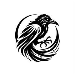 Obraz premium Stylized black raven silhouette in a circular design