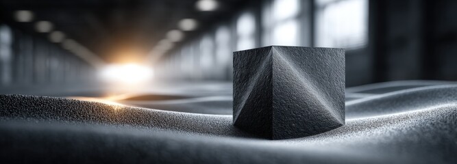 Graphite prism and lithium-ion anode block in factory setting with electron flow