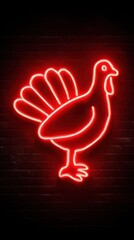 Bright neon turkey sign glowing against a dark background, ideal for festive decorations or restaurant ambiance during autumn season