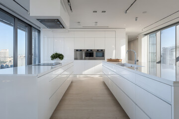 minimalist smart home shines with large letting in morning light emphasizing purity and simplicity