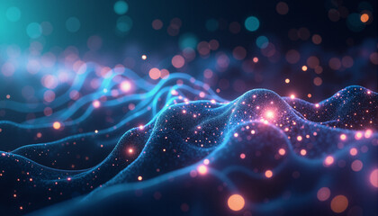 Fototapeta premium s an abstract background with wavy lines and dots in blue and pink colors