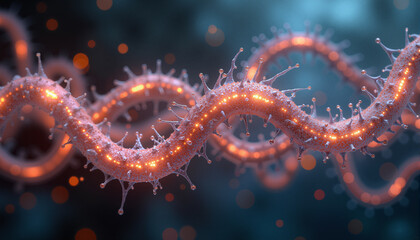 s a close up of a red coronavirus on a blue background