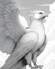 Eagle flying in the sky over snowy landscape in vector illustration style