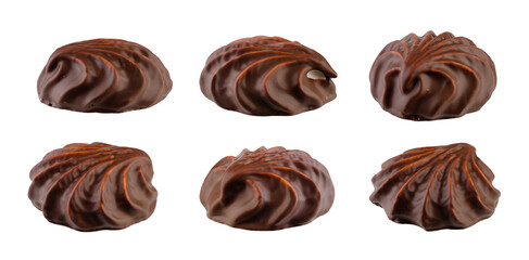   Set of chocolate covered corrugated marshmallow isolated on white