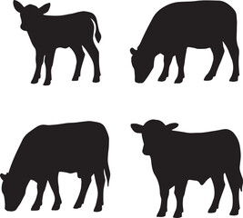Cattle family silhouettes cow bull calf livestock vector