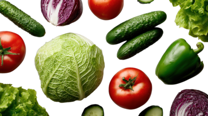 Fresh vegetables scattered on a black surface, brightly lit