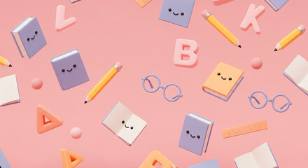 Kawaii Background with Books and Letters. International Literacy Day September 8