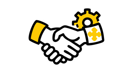 Fototapeta premium Illustration depicts two hands shaking in agreement, with a gear symbol above them, symbolizing partnership.