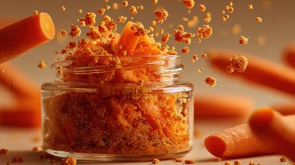 Colorful carrot chutney with mustard seeds and spices creates a vibrant culinary display