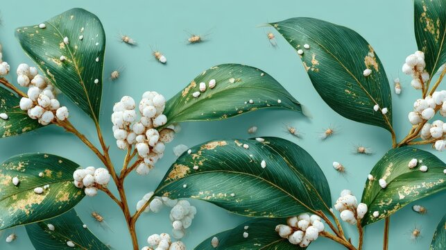 Whiteflies cluster on glossy gardenia leaves causing damage under sunlight