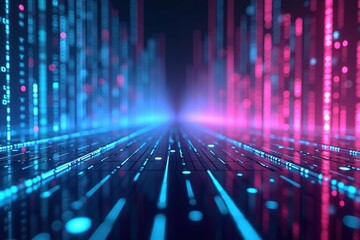 Abstract digital grid fading into perspective with binary code overlay