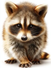 Obraz premium Adorable Baby Raccoon Portrait with Detailed Fur and Expressive Eyes on Clean White Background