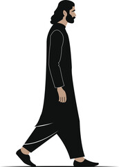 Vector Illustration of Man Walking in Traditional Black Attire – Side View