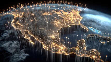 North America City Lights at Night: Digital Connectivity and Urbanization Concept on Earth