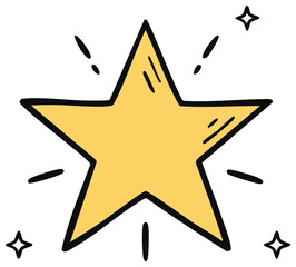 Sparkling yellow star doodle with shining accents illustration for design templates