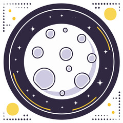 Stylized illustration of the moon in a night sky frame