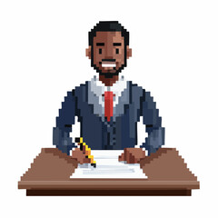 Fototapeta premium Retro pixel style author man writing a novel