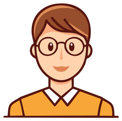 Cartoon Portrait of Young Male with Glasses and Brown Hair