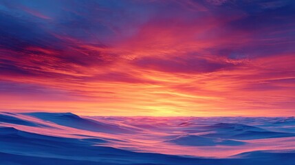 Fototapeta premium Vibrant sunset over a snow-covered landscape.