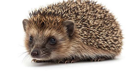 Obraz premium Adorable hedgehog poses against bright white background. AI Generated