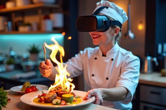 Chef Using Virtual Reality Technology to Craft Gourmet Dish