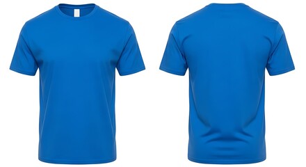 Front and back view of a royal blue tshirt isolated on white background