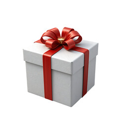 Obraz premium Elegant White Gift Box with Red Ribbon Bow – 3D Render PNG for Celebration and Holiday Design