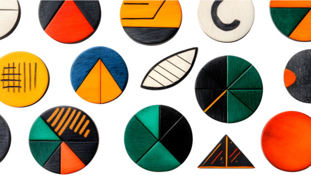 Colorful abstract shapes art display studio digital design contemporary top view