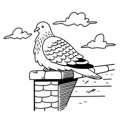 Cute Pigeon Perched on a City Rooftop