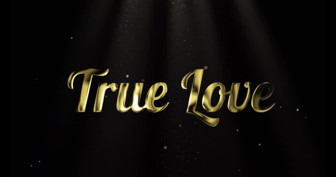 True love text animation in gold color with alpha matte.True love celebrations in 4k